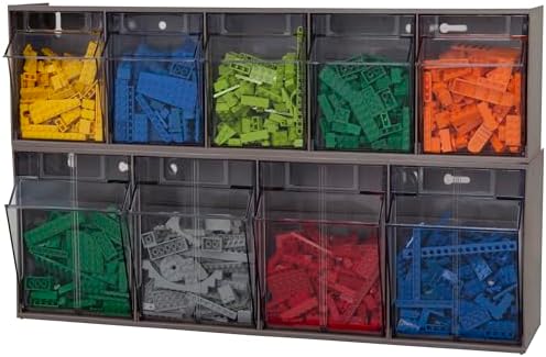 Akro-Mils TiltView Plastic Storage Cabinet with 4 Tilt Out Bins, Horizontal Plastic Parts Organizer, Teacher Toolbox, and Office Supply Organizer, 23-5/8" W x 8-3/16" H x 6-3/4" D, Mocha Raspberry