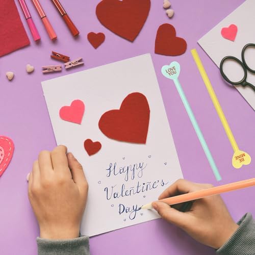 Whaline 120Pcs Valentine's Day Pencils with Eraser 60Pcs Conversation Heart Pencils with 60Pcs Heart Erasers Pastel Wooden Hearts Pencil for School Classroom Rewards Supplies
