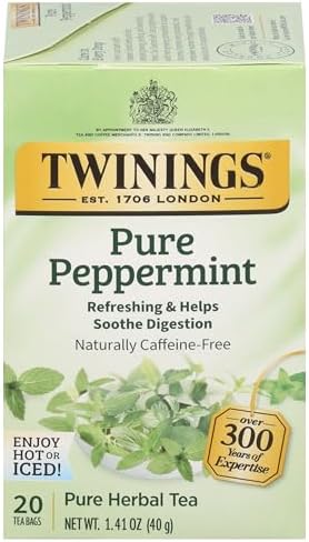 Twinings Pure Peppermint Herbal Caffeine-Free Tea Bags, 20 CT Box (1 Pack)