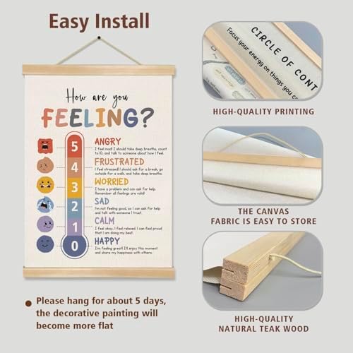 You found a duck How Are You Feeling Poster, Emotional Thermometer Chart Linen Wall Art for Classroom, Mental Health Counseling Office, Therapy Room, SEL Decor for Kids and Students 14x18.5In (BG022)