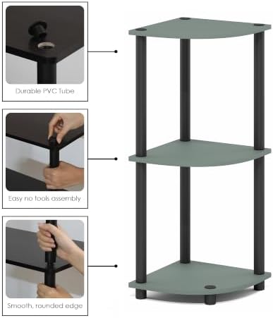 Furinno Turn-N-Tube Toolless Assembly 3-Tier Storage Shelves, Sage Green