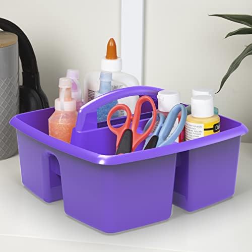 Storex 3-Compartment Small Craft Caddy – Multipurpose Classroom Organizer with Handle, Purple, 6-Pack (00944C06C)