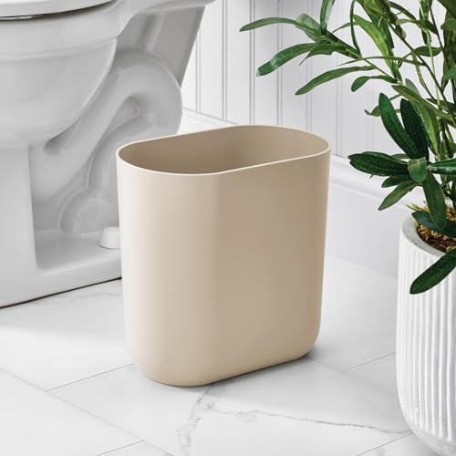 iDesign Small Slim Plastic Bathroom Trash Can, Brown