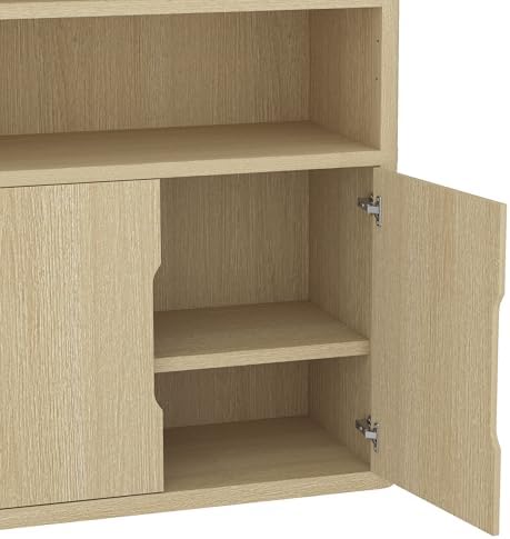 Manhattan Comfort Rivington Bookshelf, 79" Tall 4 Open Shelve Bookcase with Adjustable Shelves, Soft Close Doors for Living Room or Home Office, Rounded Corner Storage Cabinet, Set of 2 in Natural Oak