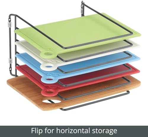 mDesign Pot Lid and Pan Rack — Metal Wire Rack for Cabinets, Pantries or Kitchen Surfaces — Freestanding Pan Stand with 5 Slots for Pans, Pots, Lids and Crockery — Dark Grey