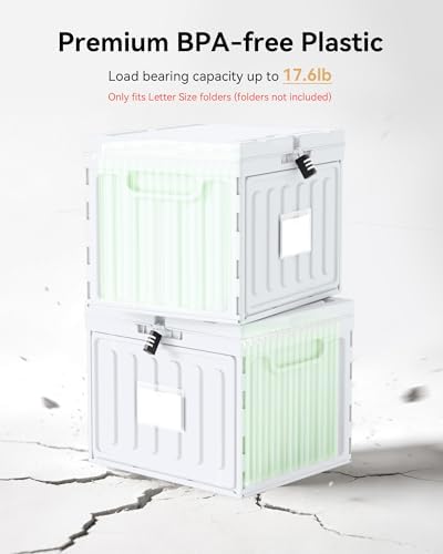 Oterri Lockable Plastic File Box with Lid for Letter-Size | Hanging File Folders Not Included. White, Large 2-Pack. Home, Office, Classroom, Dorm, Tax, Under Bed, Filing Cabinet.