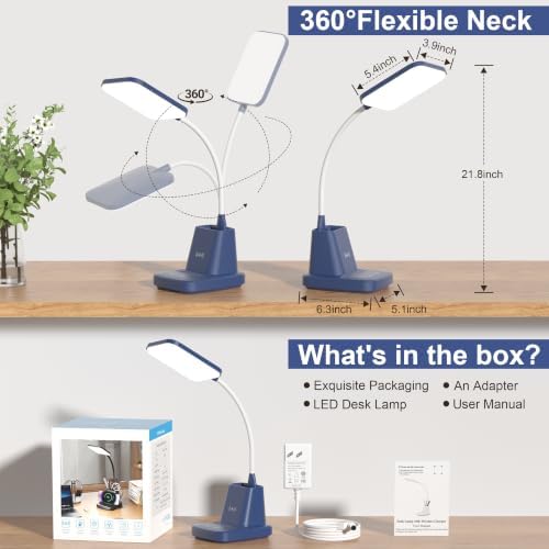 LED Desk Lamp with 10W Wireless Charging & Pen Holder, Navy Blue