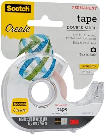 Scotch Create Double-Sided Permanent Tape, 1 Dispenser, 1/2 in x 300 in, Clear, Strong Double Sided Tape for Crafts (002-CFT) (Pack of 2)
