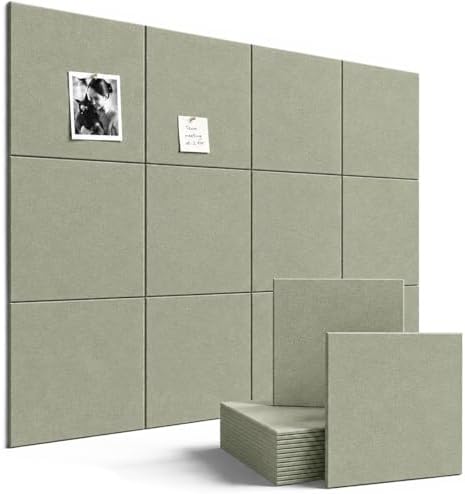 SIOLOC Felt Bulletin Board Tiles, 12 Pack Sage Green Cork Board Alternative for Walls, Felt Wall Tiles, 48 x 36 in Large Push Pin Board for Home Office Classroom Dorm Decor