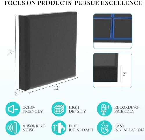 JBER Acoustic Studio Foam, 24 Pack 2" X 12" X 12" Round C-Panel Sound Foam Panels Soundproofing Treatment Studio Wall Padding Sound Absorbing Fireproof Pyramid Wedge Tiles