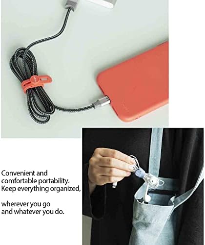 Ringke Silicone Cable Ties [Reusable Cable Management] Flexible Cord Organizer, Adjustable Length Long-lasting Durable Cable Clips - 15 Pack