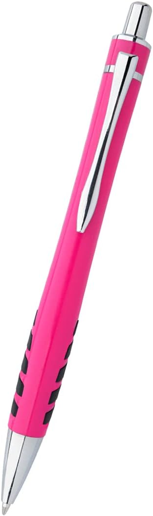 ExpressDesigns™ - Your Name or Imprint on our Custom Printed Addison Ballpoint Pen - Rubber Grip For Writing Comfort And Control, black ink, medium point - 12 Pack (Pink)