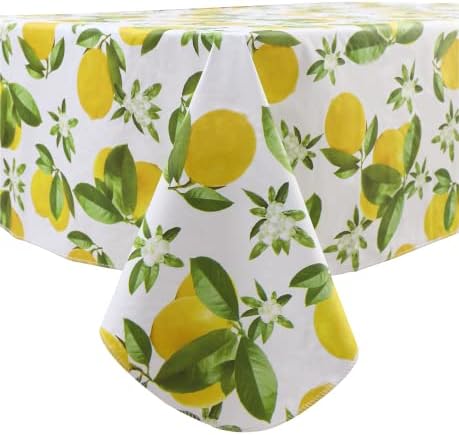 LIBERECOO Vinyl Tablecloth with Flannel Backing, Lemon 60 x 84 Inch Rectangluar Tablecloths Stain-Resistant Waterproof Plastic Table Cover for Indoor/Outdoor