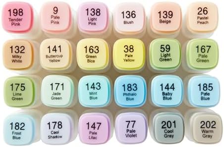KINGART PRO Double-Ended Alcohol Ink Art Markers, 24 PASTEL Colors, Fine Point & Chisel Tips, Permanent with Superior Blendability, Includes Plastic Case, 24 Pc.