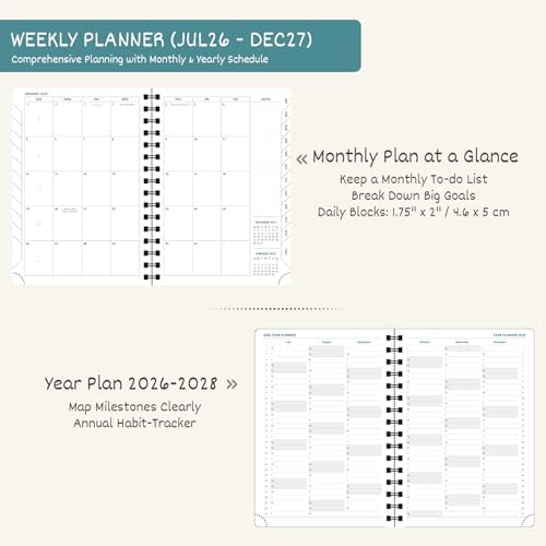 BEZEND Planner 2026-2027 Weekly and Monthly, Hourly Timeslot (A5-6"x8.5")
