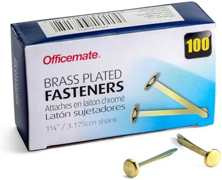 Officemate Brass Plated Fasteners, 1.25-Inch Length, 0.375-Inch Head, 100 per Box (99815)