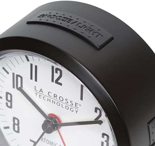 La Crosse Technology 617-710B-INT 4-Inch Round Black Atomic Analog Alarm Clock