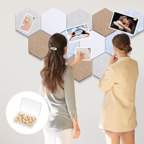 6.7 x 5.9 in 16 Pcs Hexagon Cork Board Tiles, Felt Pin Boards, Camel