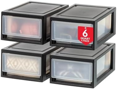 IRIS USA 4-Pack, 6 Qt. Small Stacking Drawer Storage Organizer, Black