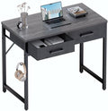 Pamray 32 Inch Small Computer Desk with 2 Drawers for Bedroom Study Writing Home Office Table for Small Spaces Grey