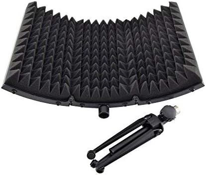 Pyle Sound Isolation Recording Booth Shield - 2" Thick Foldable Studio Microphone Dampening Filter Foam Cube, Audio Acoustic Noise Isolator Platform Pads w/ Wedgie Padding, Tripod Base Stand