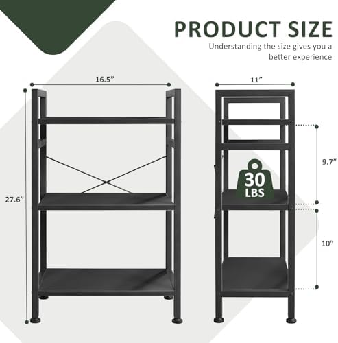3 Tier Bookshelf, Free Standing Bookcase with Open Storage Shelves