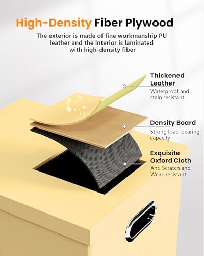 Oterri 2 Pack File Storage Organizer Box, Portable Document Box with Lid,Fit for Letter/Legal File Folder Storage,Cream-yellow(Leather)