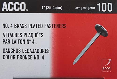 ACCO Brass Paper Fasteners, 1", Plated, 1 Box, 100 Fasteners/Box (71710)