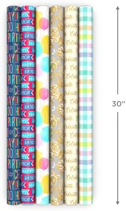 Hallmark Wrapping Paper Rolls for All Occasions (Birthday, Plaid, Flowers)