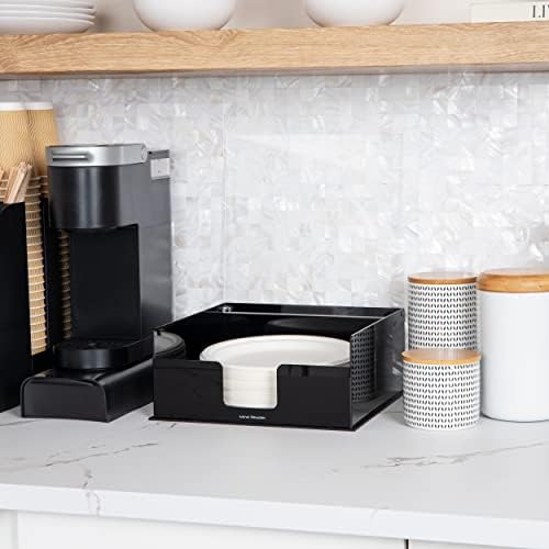 Mind Reader Paper Plate Holder, Covered Dispenser, Dinner Party Essentials, Plate Caddy, Acrylic, 11" L x 11" W x 5" H, Black (Pack of 2)