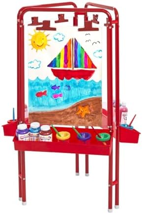 Colorations 3-Way Easel with Acrylic Panels for Multiple Children | Three Art Panels, Non-Rust Frame, Indoor/Outdoor Use, Easy to Clean, Kids' Standing Easel
