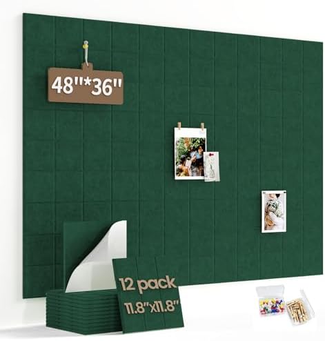 Large Felt Bulletin Board for Walls: 12-Pack Black Cork Board Alternative 11.8x11.8 Inch Peel and Stick Pin Board Wall Decor for Home Organization, Office Memo Board, Self-Adhesive Wall Tiles