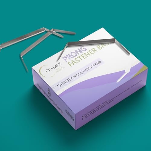 OLYMPX 500 Pcs of 1” Capacity Premium Metal Prong Paper Fastener Bases, 2.75 Inch Base for Paper File Clip Folder Accessories, Pack of 5 Boxes, 100 Bases per Box