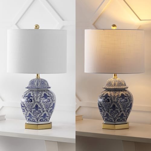 JONATHAN Y Gretchen 25" Ginger Jar Ceramic LED Table Lamp, Blue/White
