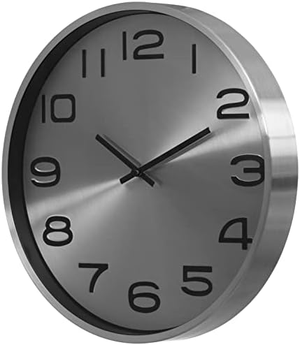 Clockswise Modern Decorative Aluminum Round Wall Clock for Living Room, Kitchen, Dining Room, Silver