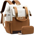LOVEVOOK Laptop Backpack for Women with Giant Tumbler Holder, 15.6 Inch Work Laptop Bag with USB Port, Fashion Teacher Nurse Backpack Purse, Waterproof Travel Computer Backpack, 2PCS,Off-white-Yellow