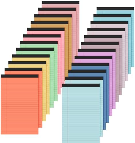 Lincia 24 Pcs 5" x 8" Small Legal Pads Colored Lined Note Pads Narrow Ruled Writing Notepads 50 Sheets Per Micro Paper Notebook Lined and Perforated for College Office Supplies (Bright Colors)