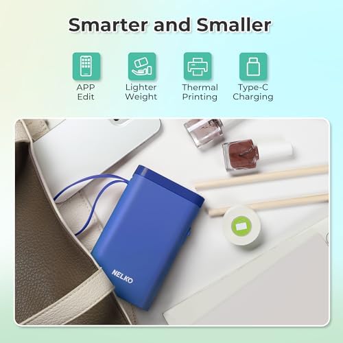 Nelko P21 Label Maker Machine with Tape, Bluetooth Label Printer, Blue