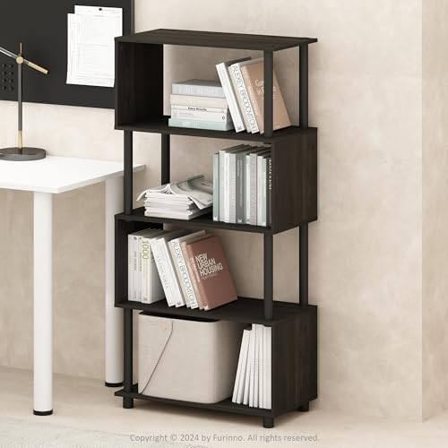 Furinno Reed 5-Tier Geometric Book Shelf with Open Shelf, Espresso