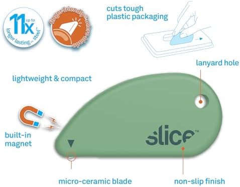 Slice Micro Safety Cutter | Safe Ceramic Box Cutter Lasting 11x Longer than Metal | Keychain Box Opener | Combo Pack | Earth White + Sage