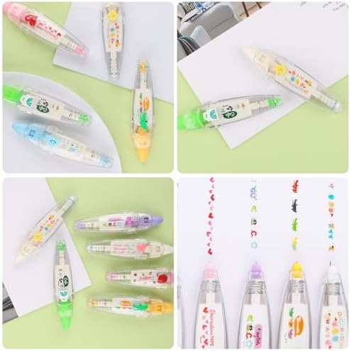 NQEUEPN 12pcs Decorative Tape Pen, Cute Animals Press Type Decorative Pen Tape Roller Pen DIY Creative Cartoon Correction Tape for Boy Girls Gift Teacher Class Rewards (12 Themes)