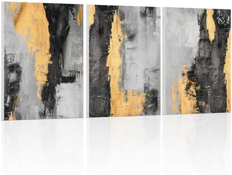 UMIACOUSTICS 3 Pcs 0.7Inch Thick Art Acoustic Panels,Decorative Acoustical Wall Panels, Sound Absorbing Art Panels for Home, Office, Hotel, Inkgold-Gleam