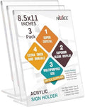 NIUBEE Acrylic Sign Holder 8.5 x 11 Vertical L-Shape Flyer Stand 3 Pack