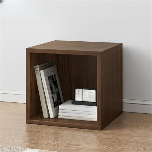 Timber Vertical or Horizontal Organizing Shelf with 1 Cabinet Closed Back Modular Cube Storage Unit, Book Storage Bookshelf, Step Shelf, Glass Small Bookcase, Square Grid Cabinet Oak No Door