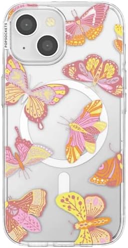 PopSockets iPhone 15 Phone Case with MagSafe- Sunset Mariposa | Magnetic, Wireless Charging, Camera & Drop Protection, Butterfly, Moth, Luna, Western, Boho, Aesthetic