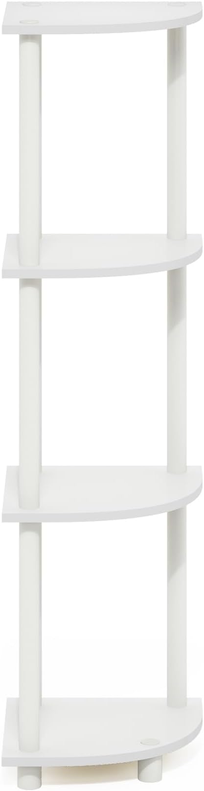 Furinno Turn-N-Tube Corner Shelf, 4-Tier Corner Bookshelf, Display Storage Shelves with Open Shelves, for Organization and Storage, Living Room, Home Office, Garage, White