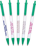 USA Made, Personalized Writing Ink Ballpoint Novelty Pens, Custom Printed with Your Logo & Text (Pack of 500 White Pens with Medium Green Trim)