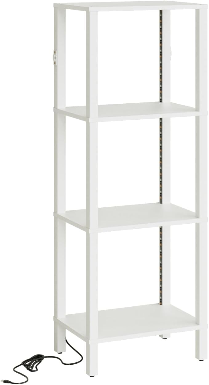 Open Book Shelf with LED Lights, 4 Tier Small Bookshelf, Narrow Freestanding Shelf Bookcase with Open Shelves, 14.96" x 10.63" x 41.26", Book Shelves for Living Room, Office, Study, White