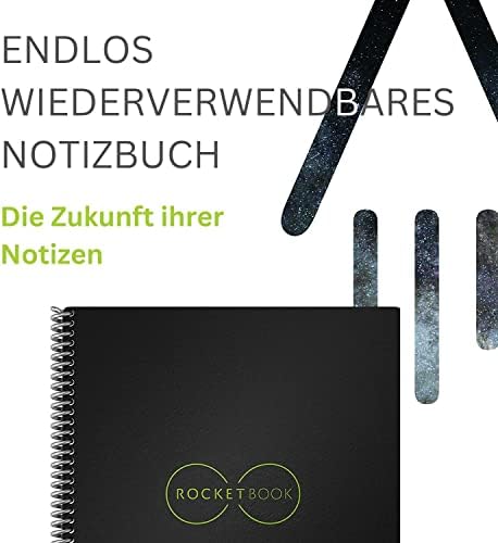 Rocketbook Core Reusable Spiral Notebook, Executive Size 6x8.8, Black - Dotted Pages, App-Connected, Erasable, Durable Cover, Ideal for School, Work, and Creative Projects