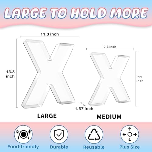 13.8" Extra Large Acrylic Letter Charcuterie Board Box, Reusable Fillable Letter Cake Candy Dish Display Serving Tray for Birthday Anniversary Party Decoration (X)